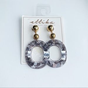 Ettika Marbled Resin Circular Drop Statement Earrings with Gold Tone Accents